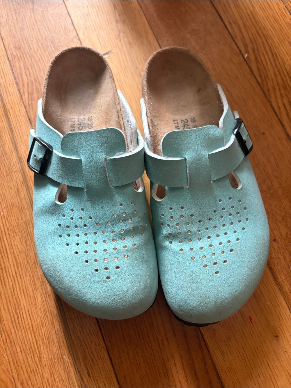 Birkenstock mint green Perforated Slip-On Clog with Buckle shoe size 7 EU 38